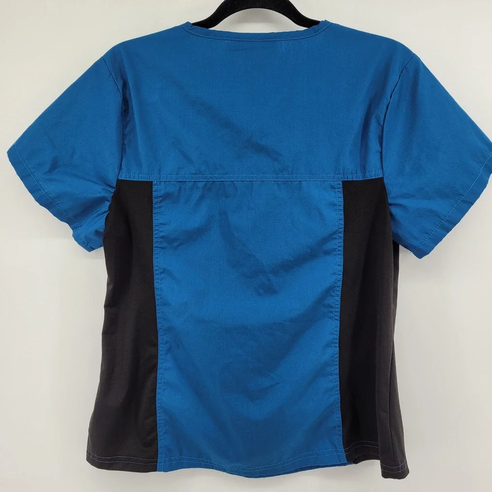 Lizzy-B Scrub Collection Womens L Blue Black V-Neck Top and Pants Set Medical